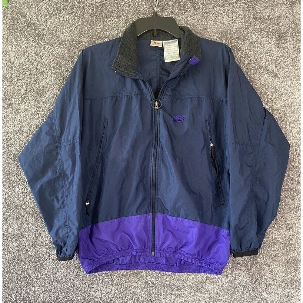 Vtg NIKE Jacket Womens Medium Windbreaker Blue Retro Colorblock 90s Track